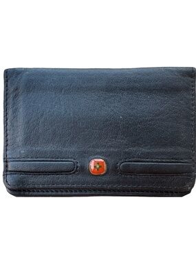 WENGER Black Leather Card Case Wallet 4 1/4”x3” Bifold Mini-Folio Clear ID